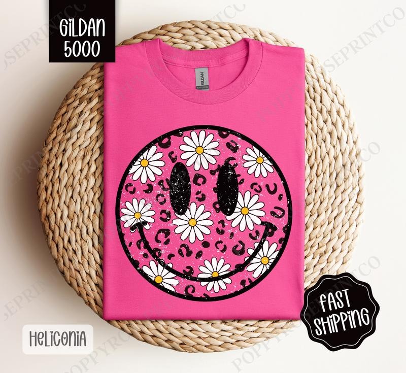 Daisy Floral Happy Face Gildan, Summer Shirt, Oversized Women's Tee, Swimsuit Cover Hoodie, Sweatshirt | HypeDripTees.com