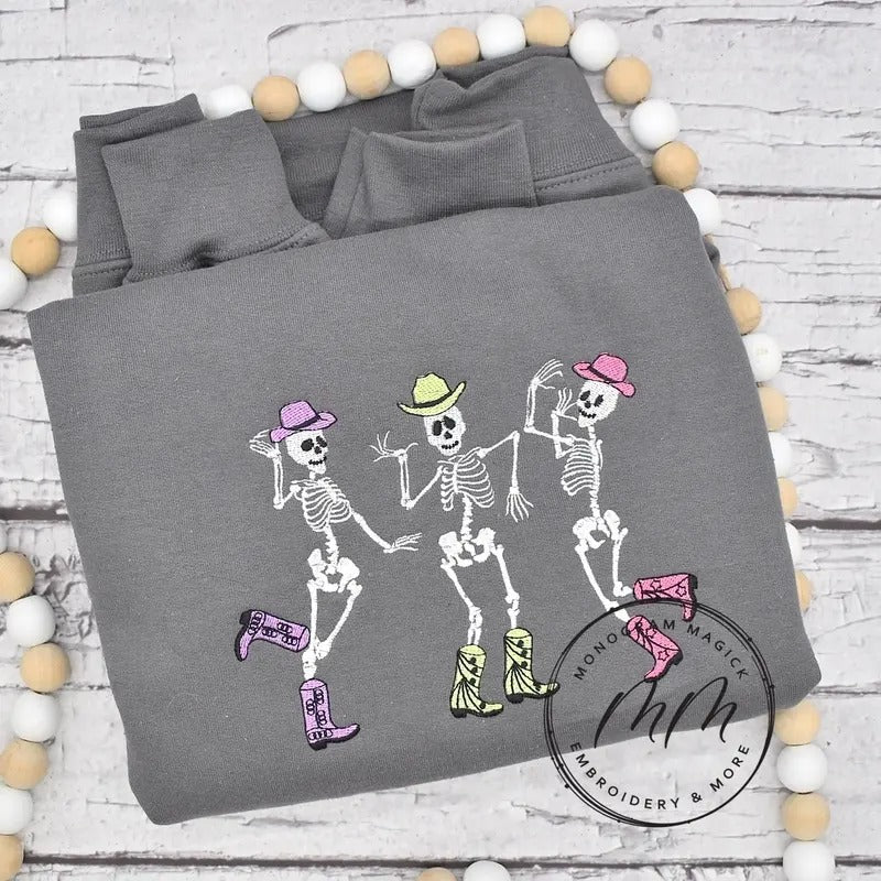 Dancing Cowboy Skeleton Embroidered Sweatshirt T-Shirts, Hoodie | HypeDripTees.com