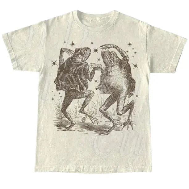 Dancing Frog Stars Vintage 90s Tattoo Style Tshirt, Retro Y2k Frog Lovers Shirt, Funny Dance Toad 2000s Shirt, Gag Tees,...