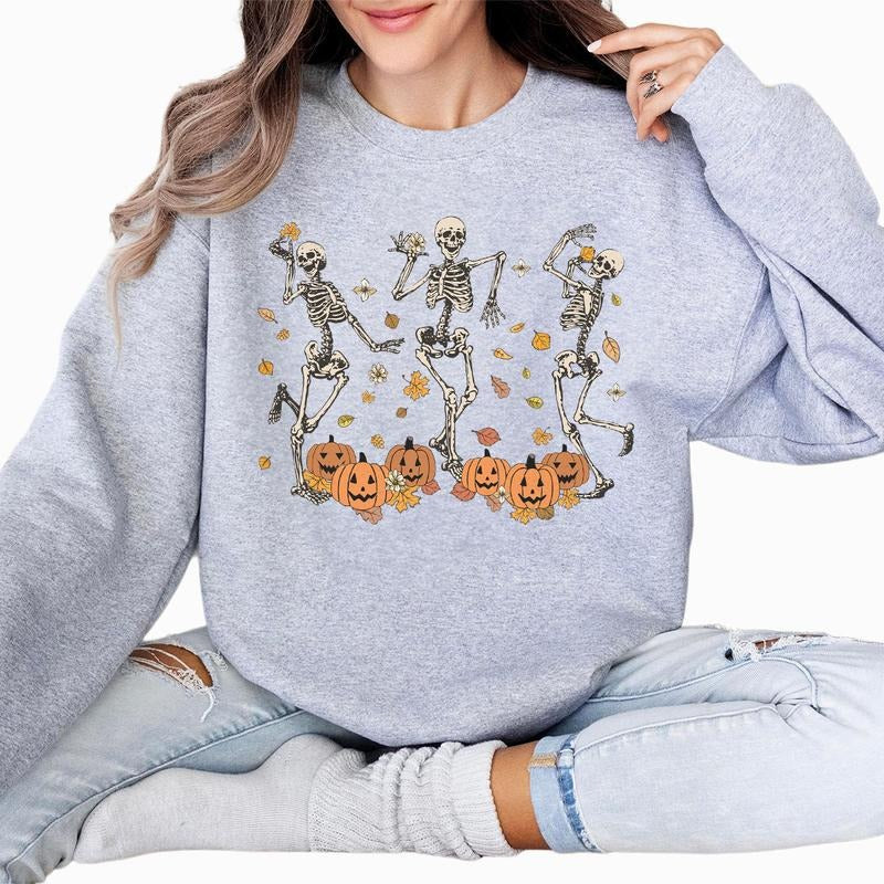Dancing Skeleton Fall Shirt, Halloween 2024 Shirt Family, Pumpkin Skeleton Tee, Funny Skeleton and Pumpkin Halloween...