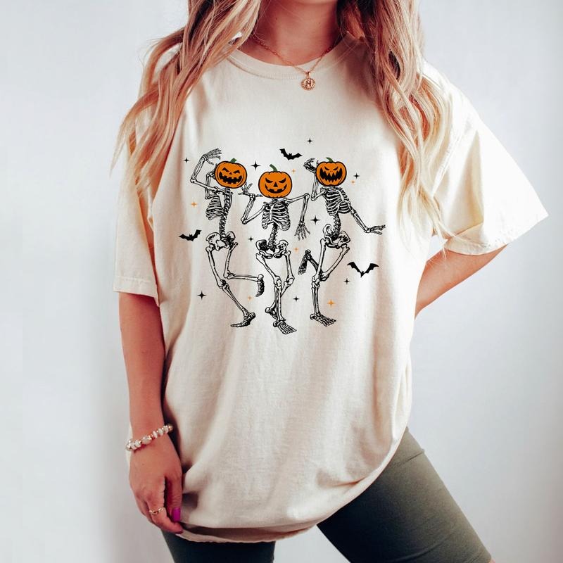Dancing Skeleton Halloween Shirt, Halloween Skeleton Shirt Family, Pumpkin Skeleton Tee, Funny Skeleton and Pumpkin...