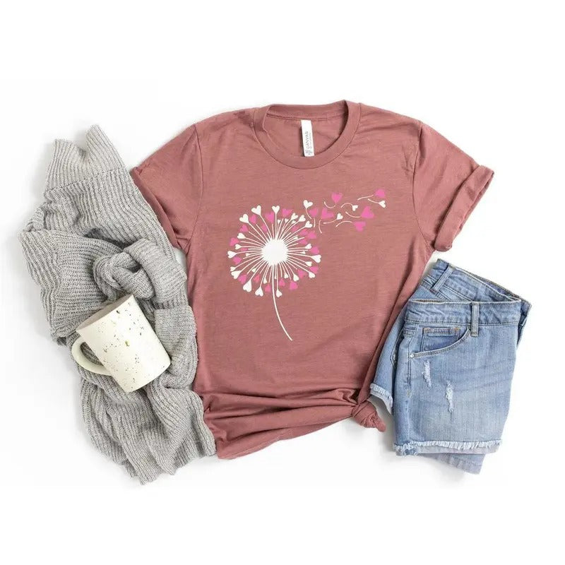 Dandelion Shirts, Valentine's Shirt, Lovers Shirt, Valentine's Day Shirt, Valentine Flower Shirt, Gift for Valentines,...