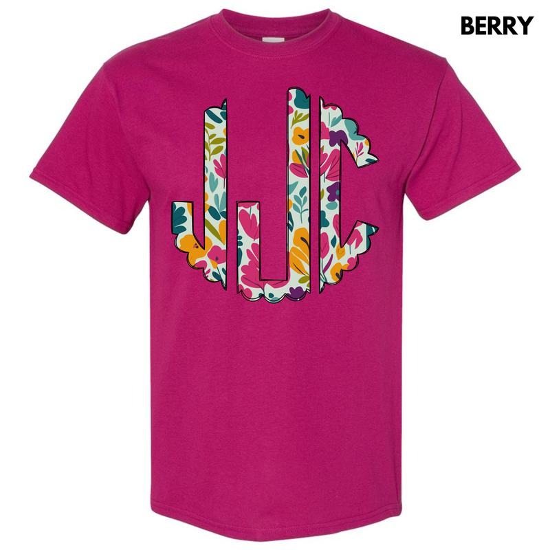 Dark Floral Monogram Gildan Short Sleeve T-Shirt 'NLB' Hoodie, Sweatshirt | HypeDripTees.com