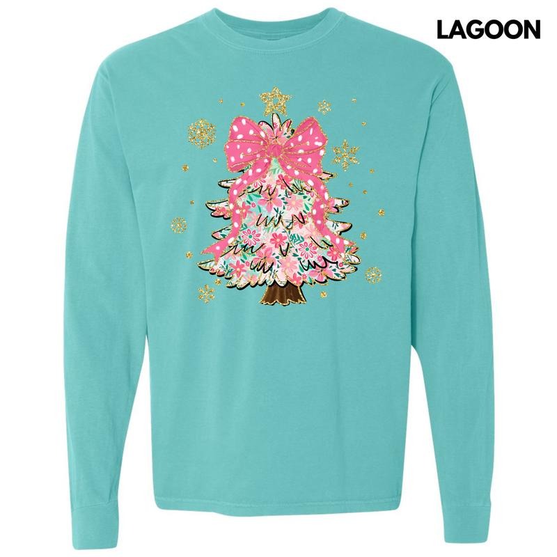 Darling Floral Christmas Tree Long Sleeve Comfort Colors T-Shirt 'NLB' Hoodie, Sweatshirt | HypeDripTees.com