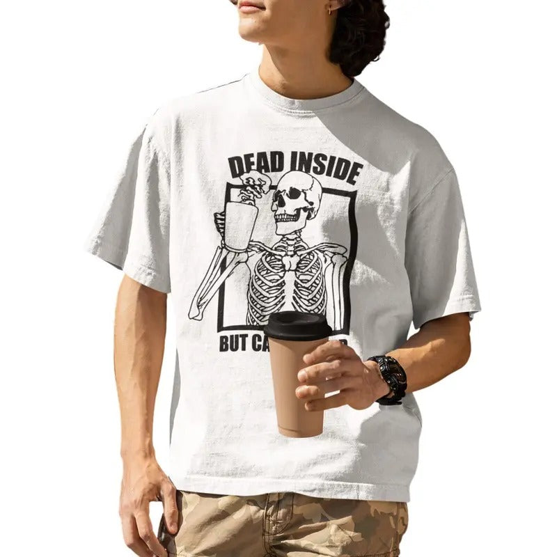 Dead Inside But Caffeinated Skeleton Drinking Coffee Funny T-Shirt Hoodie, Sweatshirt | HypeDripTees.com