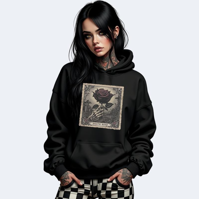 Death Rose Streetwear Death Rose Stamp Style Crewneck Sweatshirt T Shirt or Hoodie Grunge Aesthetic Pullover Retro Vibes...