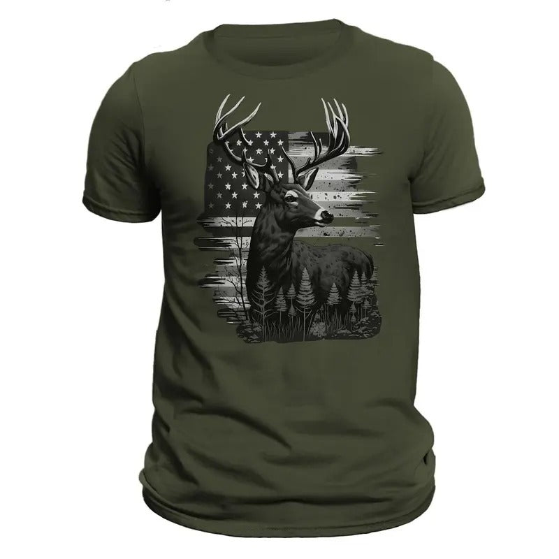 Deer Hunter American Hunting Flag Men's T-Shirt Casual Classic Hoodie, Sweatshirt | HypeDripTees.com