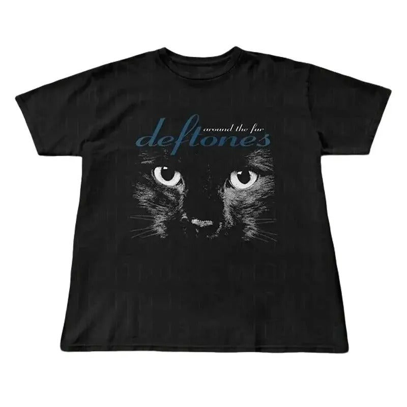 Deftones Around The Fur Tee, 90s Nu-Metal, Deftones Cat, Unisex shirt, Music Gif Crewneck Cotton Menswear Top Hoodie,...
