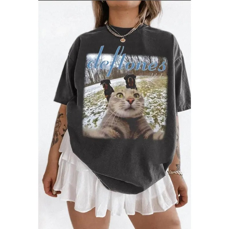 Deftones x Cat Meme Shirt, Deftones Album Shirt for Music Fans - Relaxed Fit 100% Cotton Tee