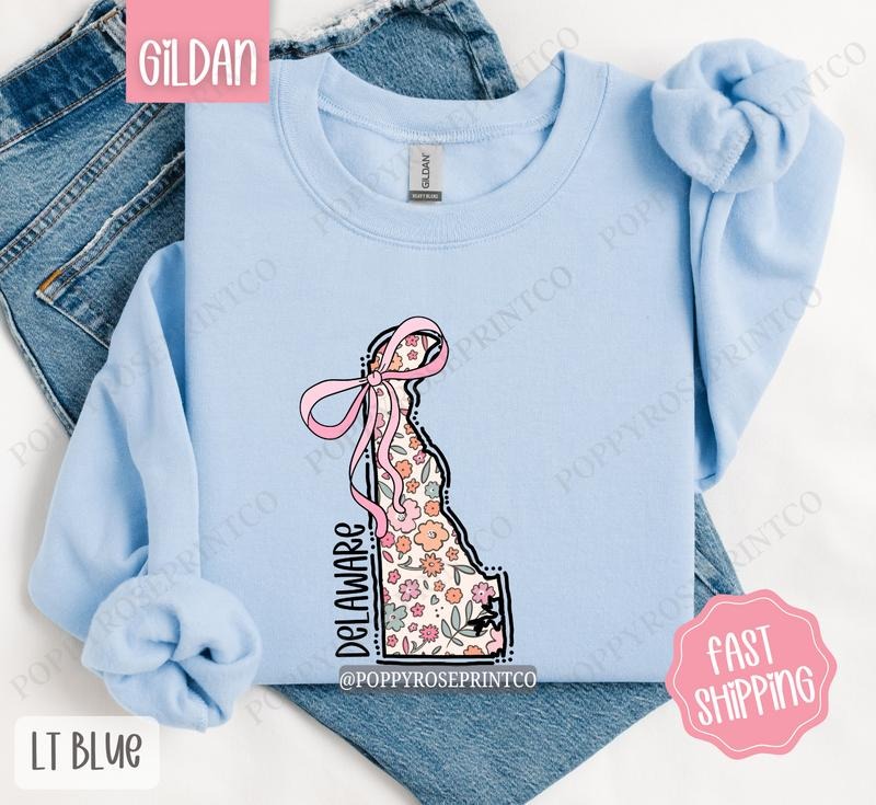 Delaware Floral Sweatshirt, Cute Delaware Sweatshirt, Delaware State Sweatshirt T-Shirts, Hoodie | HypeDripTees.com