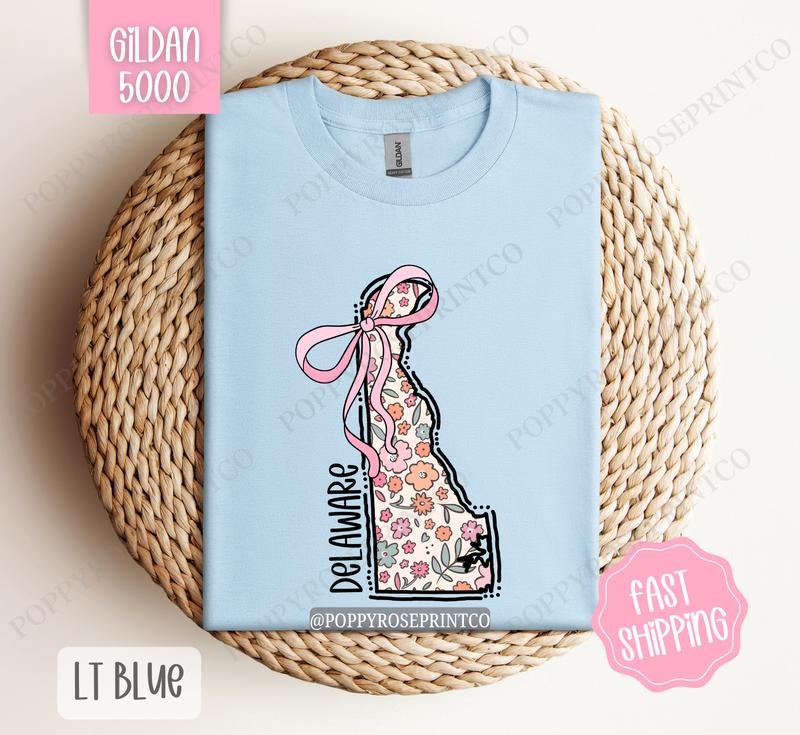 Delaware Gildan T-shirt, Cute Delaware State Shirt, Delaware Floral Bow Tee Hoodie, Sweatshirt | HypeDripTees.com