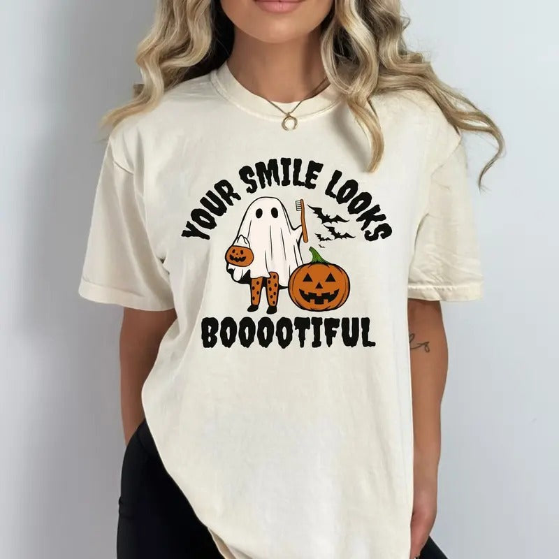 Dentist Halloween Shirt, Pediatric Dentist Tshirt , Your Smile Looks Bootiful, Dental Assisant Tee, Spooky Dental...