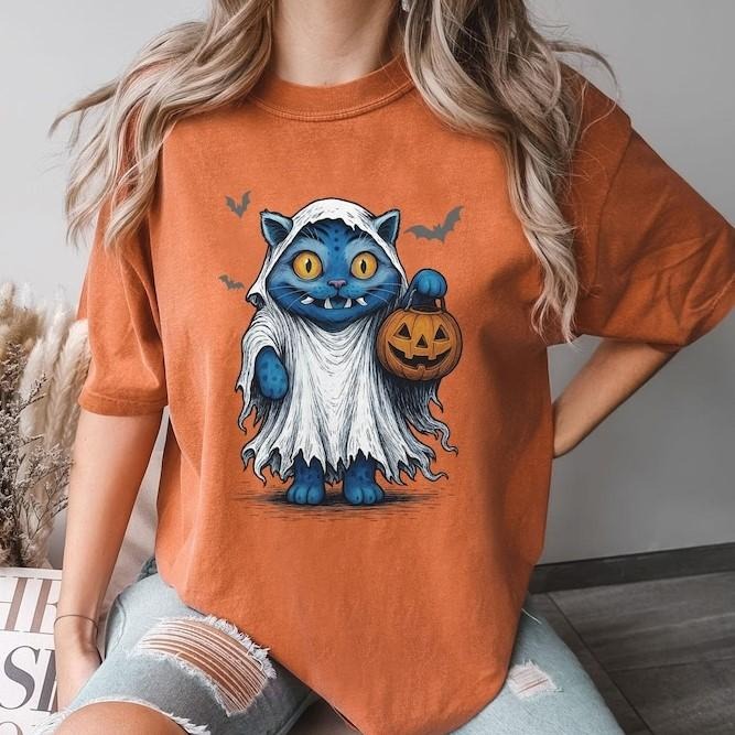 Derpy Tiger Halloween T-Shirt, Funny Tiger Tee, Pumpkin Fall Vibes Kids Shirt, Demon Tiger Ghost T-Shirt, Pumpkin Tiger...