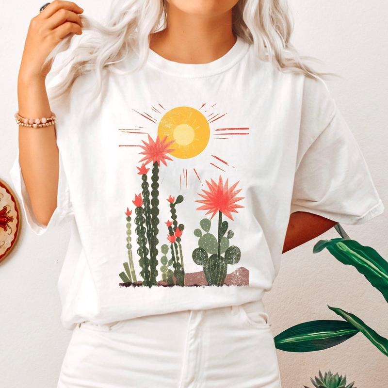 Desert Cactus Tshirt, Sun Succulent,  Western, Plants, Women's Crew Neck, Crewneck Hoodie, Sweatshirt | HypeDripTees.com