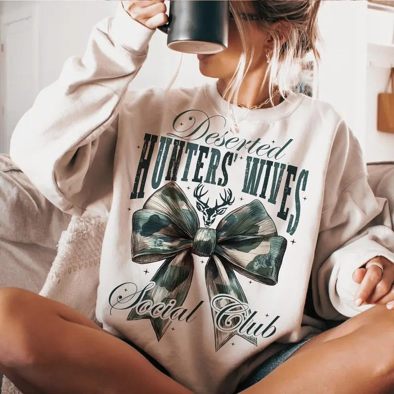Deserted Hunters Wives Sweatshirt, Camo Hunting Wife Shirt, Camo Bow Tee, Deer Duck Hunting Bow Hoodie | HypeDripTees.com