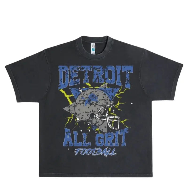 Detroit All Grit Urban Heavy Washed Lion.s - Menswear Top with Original Design and Stylish Fit Classic Cotton T-Shirt...
