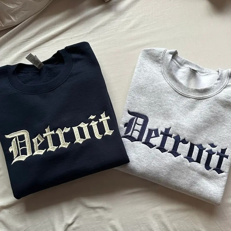 Detroit Embroidered Sweatshirt, Michigan Sweatshirt, University State Inspired T-Shirts, Hoodie | HypeDripTees.com