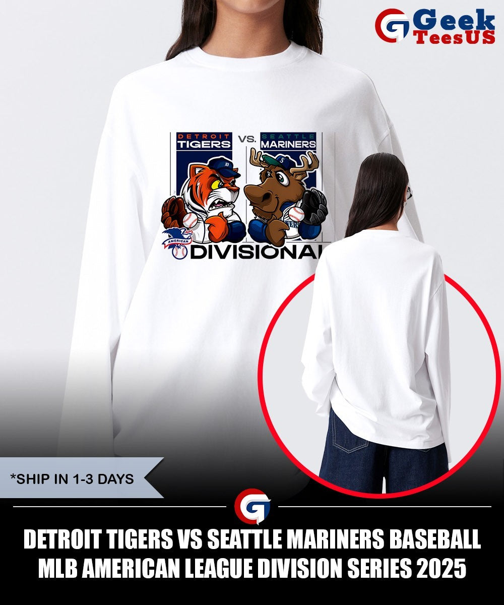Detroit Tigers vs Seattle Mariners baseball MLB American League Division Series 2025 mascot shirt