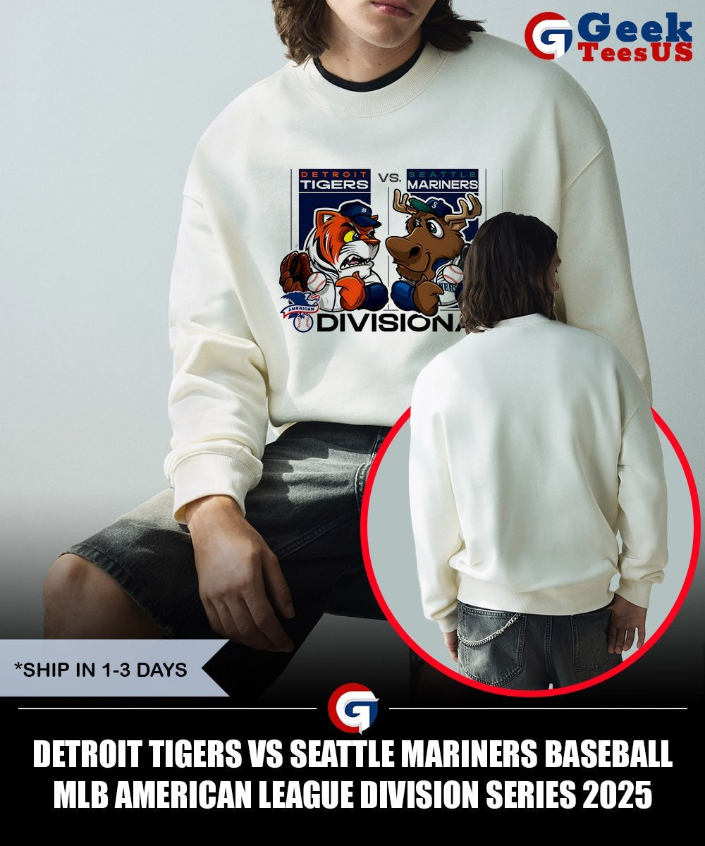 Detroit Tigers vs Seattle Mariners baseball MLB American League Division Series 2025 mascot shirt