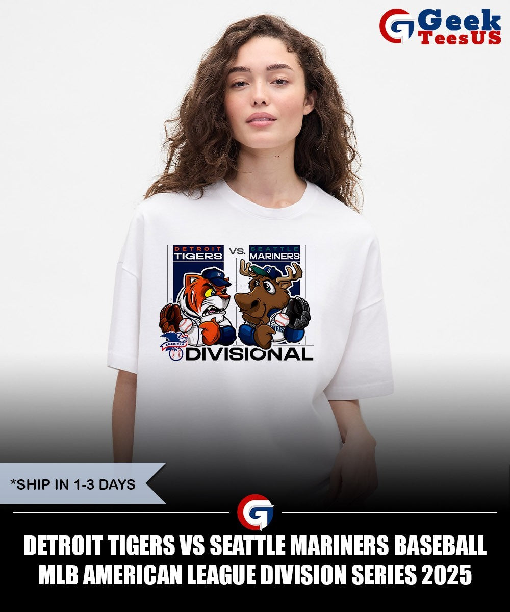Detroit Tigers vs Seattle Mariners baseball MLB American League Division Series 2025 mascot shirt