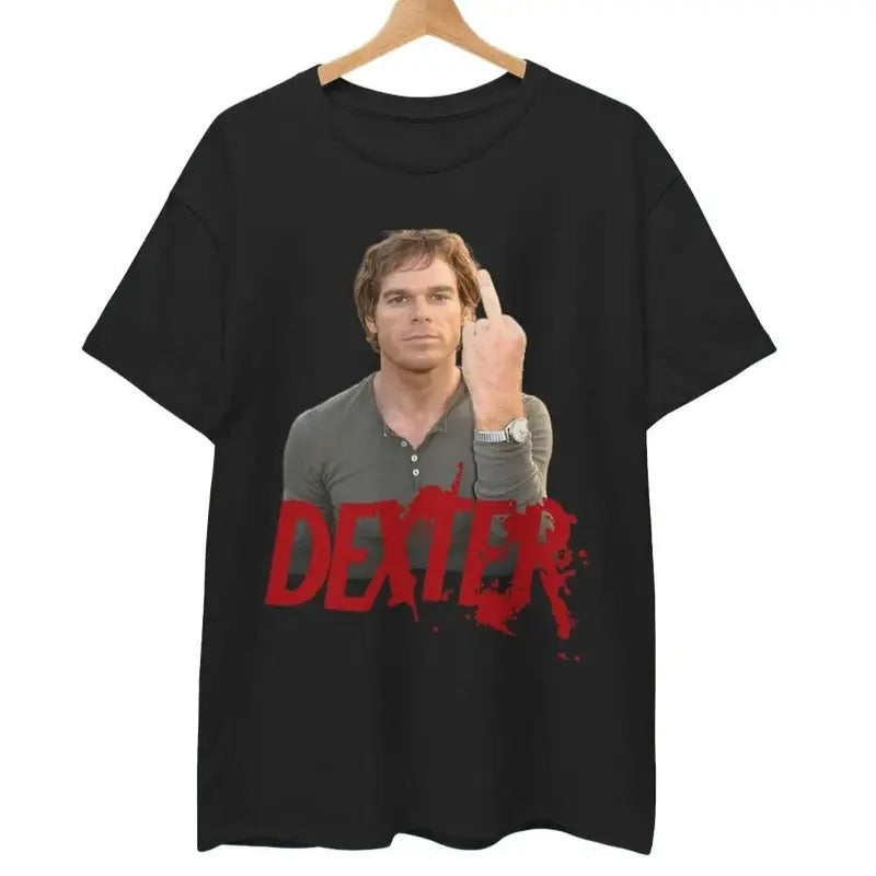 Dexter Morgan "Middle Finger" Vintage Style T-Shirt, Rock Style Bootleg Tee, New Collection Menswear Streetwear Crewneck...