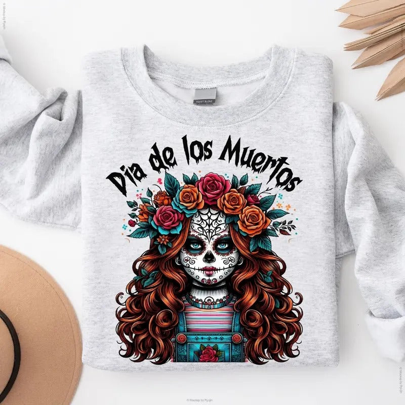 Dia De Los Muertos Hispanic Halloween Sweatshirt, Aqui Espantan Mexican Trendy Spooky Latina Season Graphic Printed...