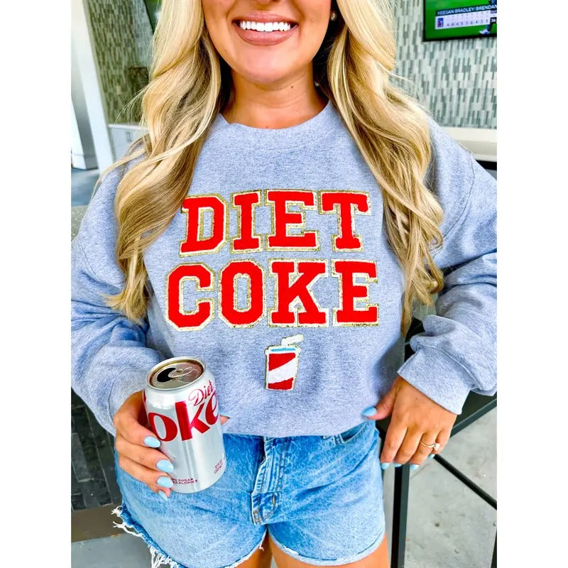 'Diet Coke' Letter Patch Cute Crew Sweatshirt, Chenille Letter Patch T-Shirts, Hoodie | HypeDripTees.com
