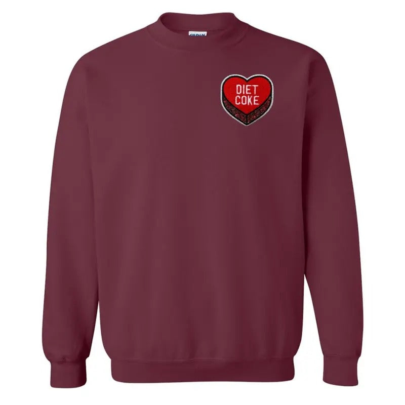 'Diet Coke Candy Heart' Letter Patch Crewneck Sweatshirt T-Shirts, Hoodie | HypeDripTees.com