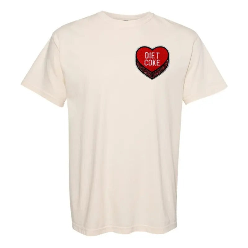 'Diet Coke Candy Heart' Letter Patch T-Shirt Hoodie, Sweatshirt | HypeDripTees.com