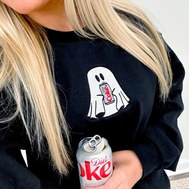 'Diet Coke Ghost' Embroidered Crewneck Sweatshirt T-Shirts, Hoodie | HypeDripTees.com
