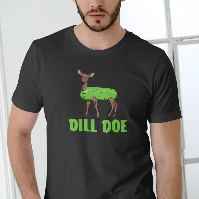 Dill Doe Deer T-Shirt - Funny Unisex Cotton T-Shirt with Green Text and Deer Design Hoodie, Sweatshirt | HypeDripTees.com