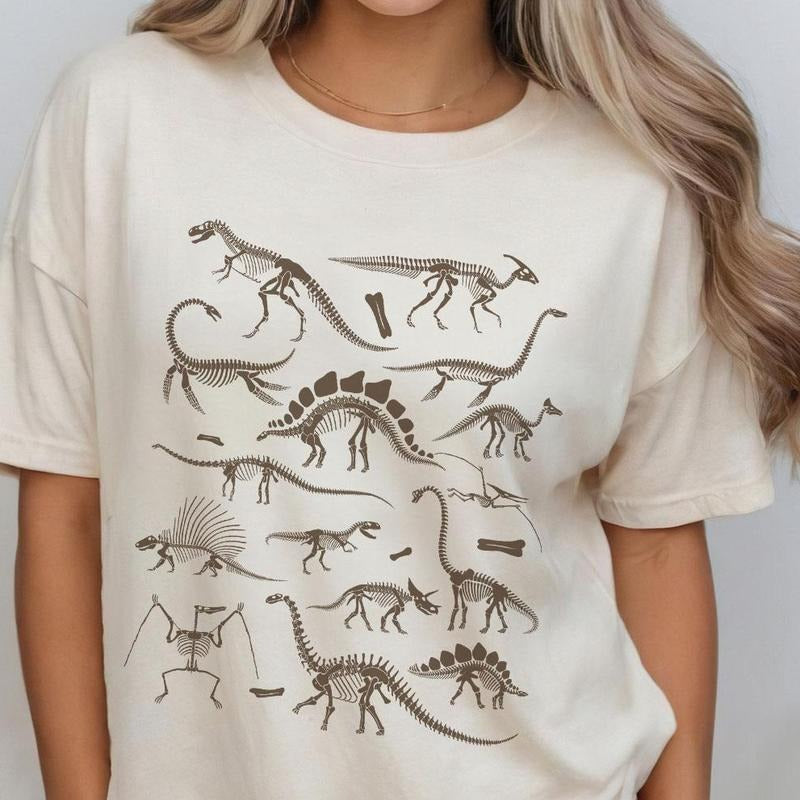 Dinosaur Skeleton Shirt, Gift for Her, Dinosaur Gifts, Shirts For Women, Aesthetic Clothes, Retro Dinosaur Shirt, Women's...