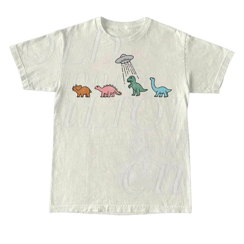 Dinosaur UFO Retro T-Shirt, Dinosaur Vintage Style Shirt, Unisex Funny Dino T Shirt, 90s Minimalistic Graphic Tee, Fun...