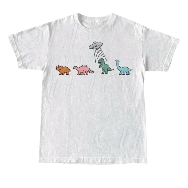 Dinosaur Ufo Retro T-Shirt, Dinisaur Vintage Tatt0o Style Shirt, Unisex Funny Dino T Shirt, 90s Minimalistic Graphic Tee,...