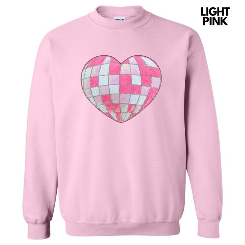 Disco Ball Heart Sequin Patch Sweatshirt T-Shirts, Hoodie | HypeDripTees.com