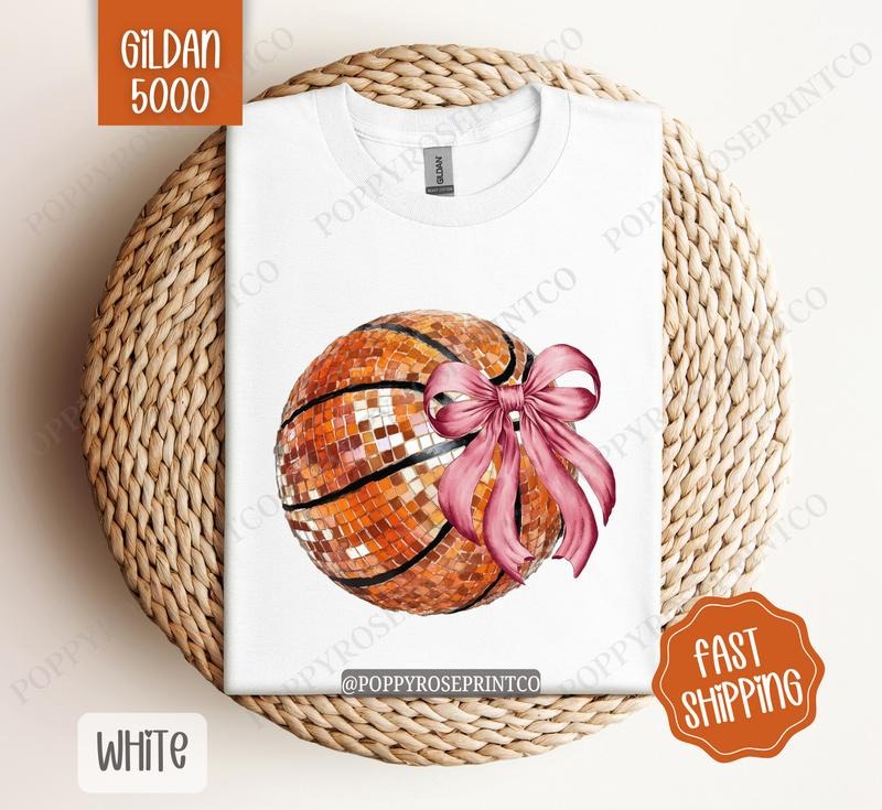 Disco Basketball Bow Gildan Tshirt, Game Day Basketball Tshirt, Womens Tshirt Hoodie, Sweatshirt | HypeDripTees.com