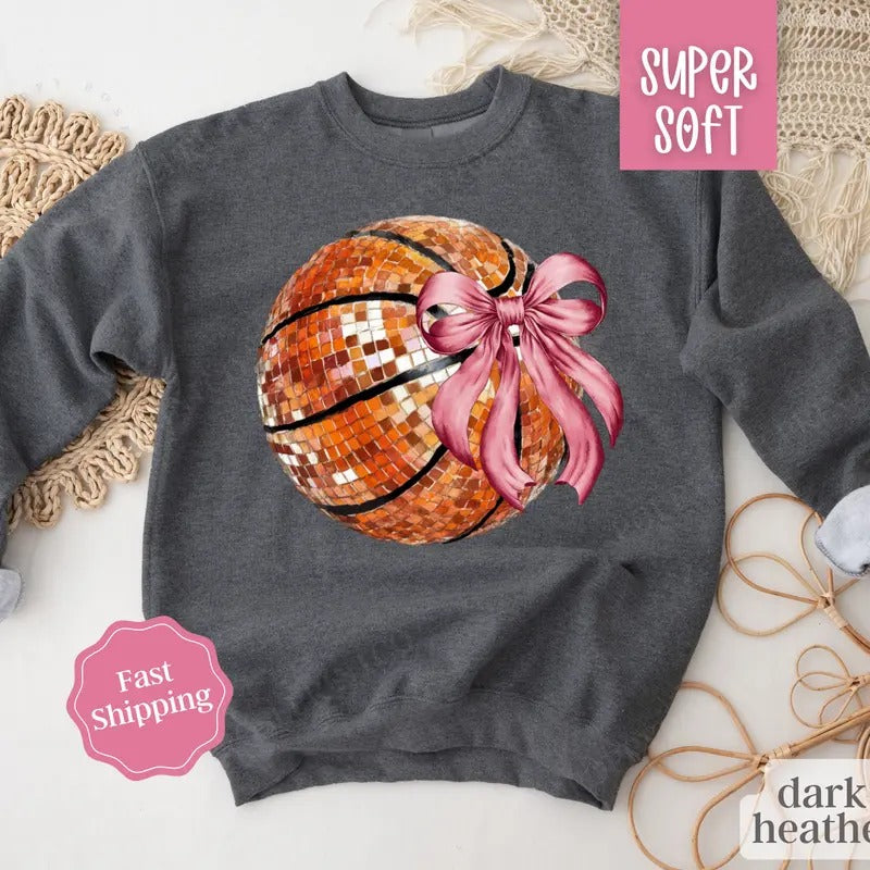 Disco Basketball Bow Game Day Basketball T-Shirts, Hoodie, Sweatshirt