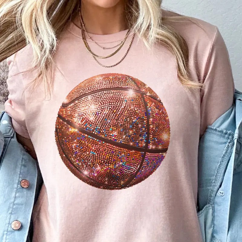 Disco Basketball Tee Faux Glitter Basketball Tshirt Game Day Basketball Sweatshirt Sports Girly T-Shirt Womens Disco...