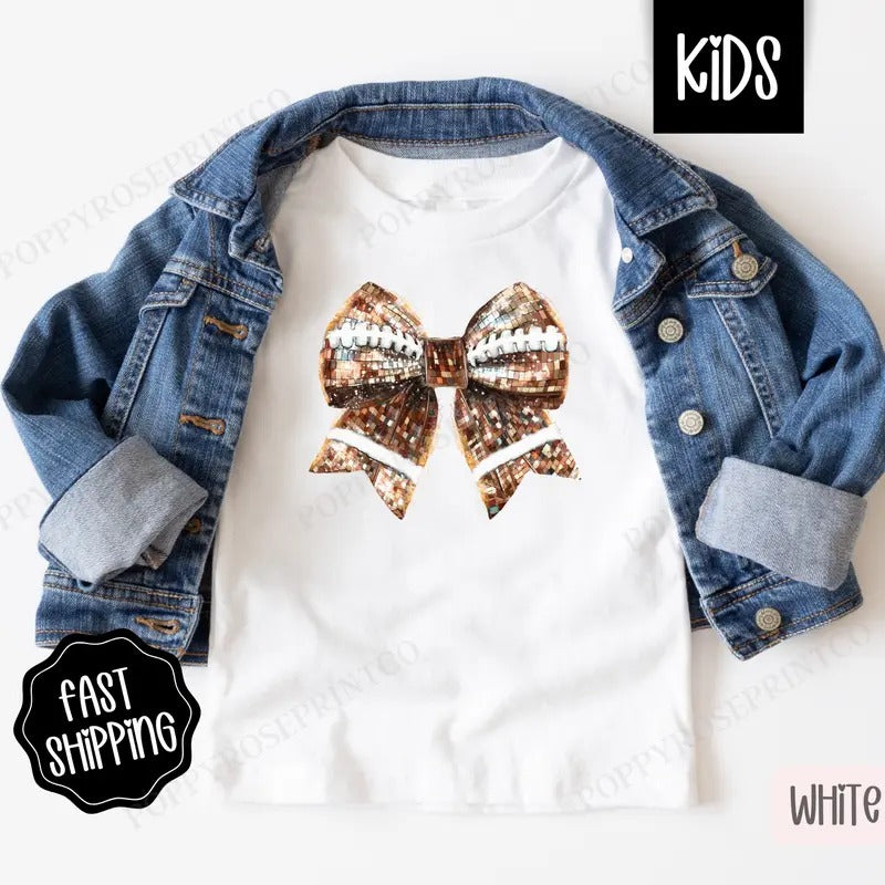 Disco Football Bow Kids Shirt - Football Children's Tshirt - Cute Youth Tee Gildan Hoodie, Sweatshirt | HypeDripTees.com