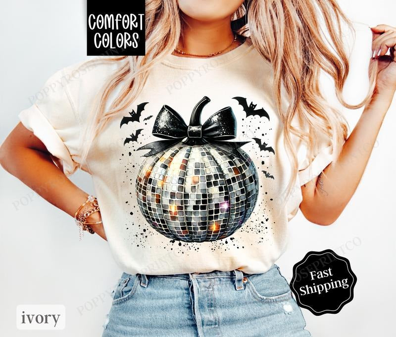 Disco Pumpkin Shirt Comfort Colors, Fall Tshirt, October Vibes Shirt for Women Oversized Crewneck Tee Hoodie, Sweatshirt