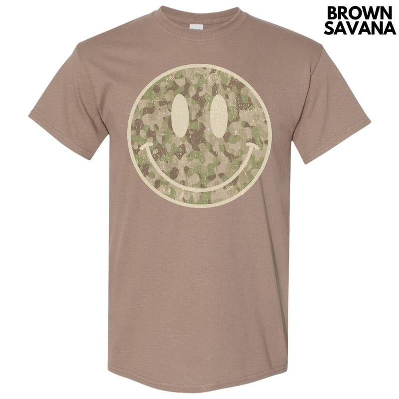 Distressed Camo Happy Face Gildan Short Sleeve T-Shirt 'NLB' Hoodie, Sweatshirt | HypeDripTees.com