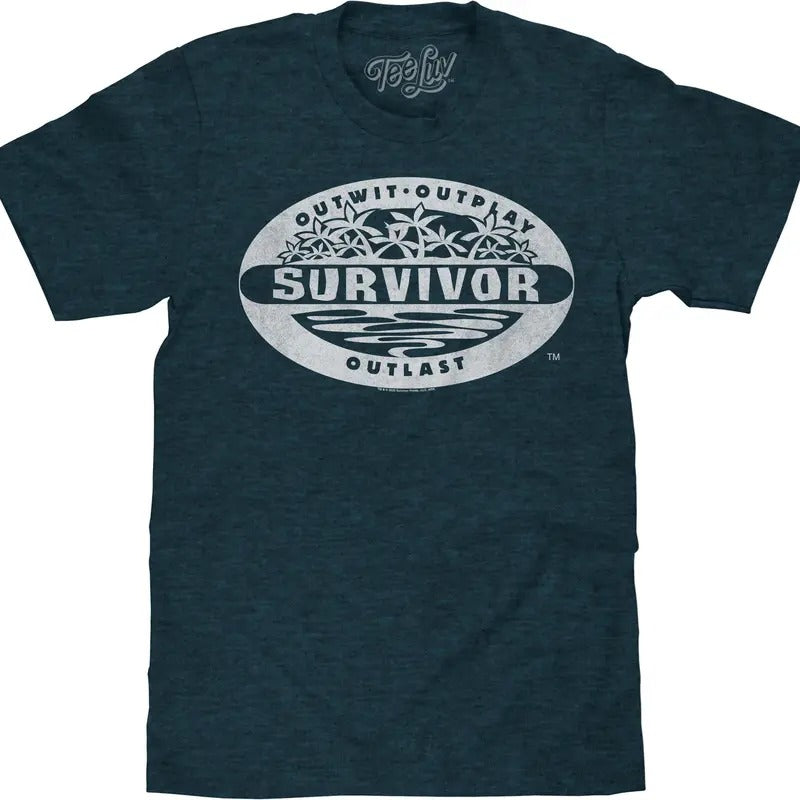 Distressed Survivor TV Show Logo T-Shirt - Denim Black Heather Hoodie, Sweatshirt | HypeDripTees.com