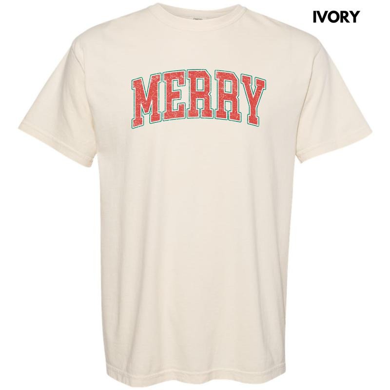 Distressed Varsity Merry Comfort Colors T-Shirt 'NLB' Hoodie, Sweatshirt | HypeDripTees.com