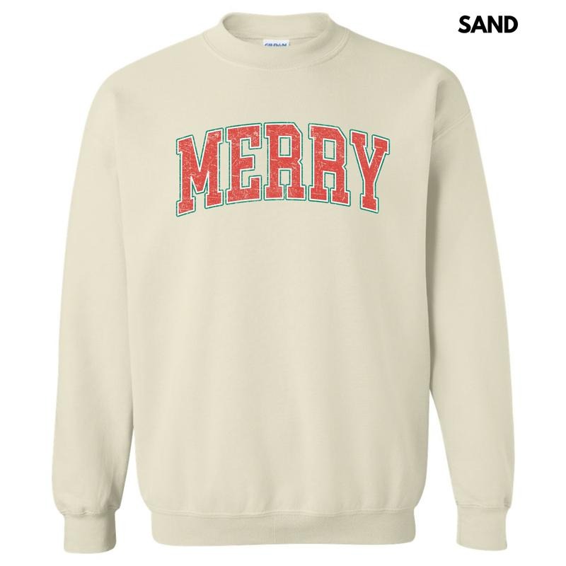 Distressed Varsity Merry Sweatshirt 'NLB T-Shirts, Hoodie | HypeDripTees.com