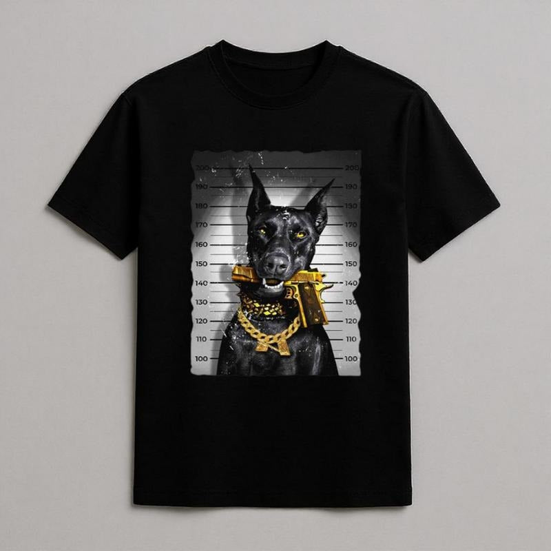 Dobermann Graphic Tees Mens, Vintage T-Shirt, Y2k Clothing, Y2k Shirt, Dobermann Let Gun T-Shirt, Unisex Cotton Crewneck...