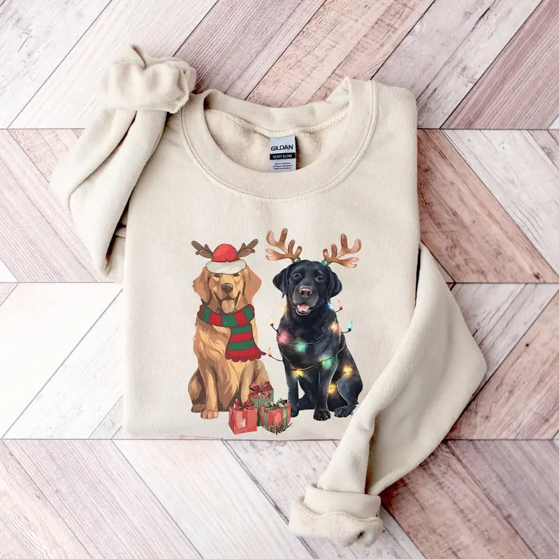Dog Christmas Sweatshirt, Golden Retriever and Black Labrabor, Dog Christmas Sweatshirt, GB T-Shirts, Hoodie