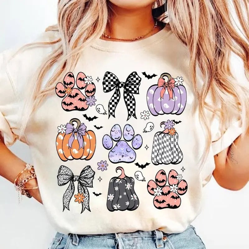 Dog Mom Halloween Coquette Shirt Fall Pumpkins Halloween Pumpkin Halloween Coquette Bow Dog Mom Shirt Cotton Shirt Fit Fabric T-Shirts, Hoodie, Sweatshirt