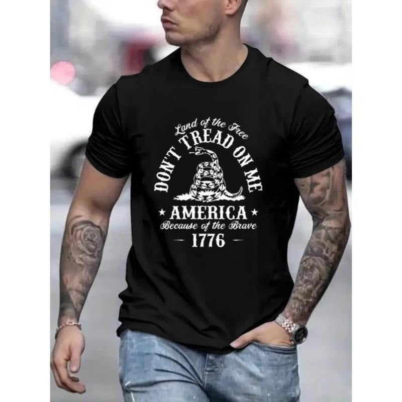 Don't Tread On Me Print T Shirt, Tees For Men, Casual Short Sleeve T-shirt For Summer Made in USA Hoodie, Sweatshirt