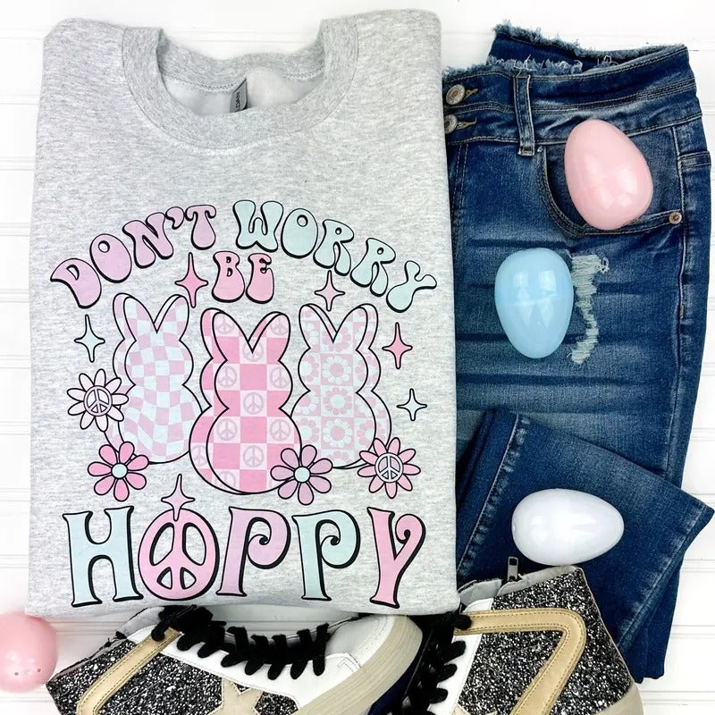 Don't Worry Be Hoppy Gildan Sweatshirt T-Shirts, Hoodie | HypeDripTees.com