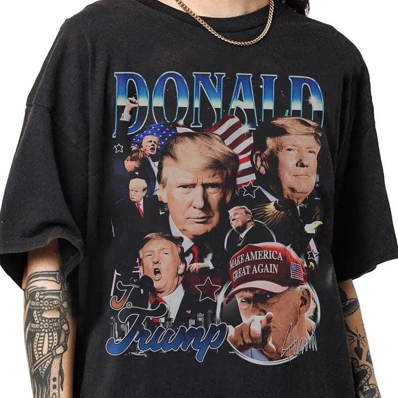 Donald Trump 2024 90s Vintage Bootleg Style T-Shirt, Classic Retro Graphic Unisex Tee Casual Hoodie, Sweatshirt